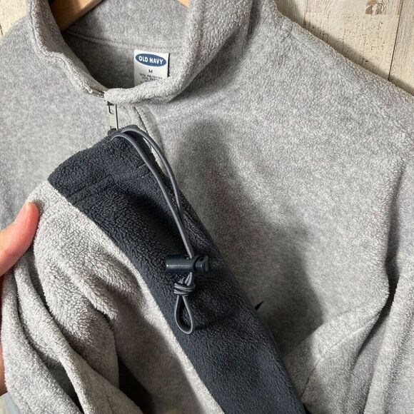Vintage Y2K Old Navy Embroidered Fleece Quarter Zip Sweater Gray Mens Medium - Picture 4 of 5